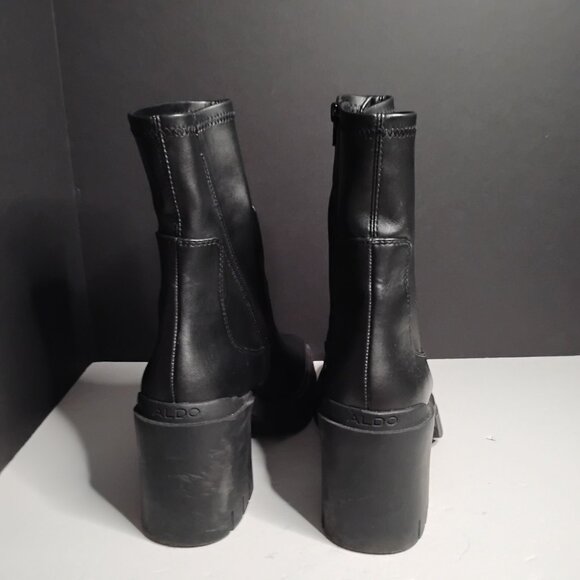 Aldo Platform Chunky Block Heel Ankle Boots Women's Size 10 Black Leather - Picture 6 of 14